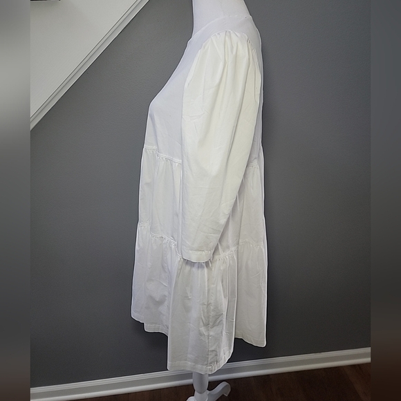 DANIELLE BERNSTEIN White Textured Woven 3/4 Sleeve Mini Baby Doll Dress XS - Picture 3 of 8